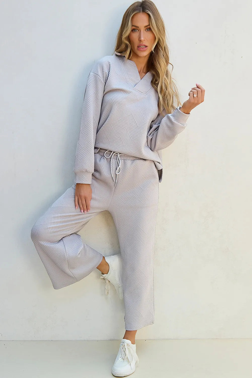 Textured Drawstring Pants Set