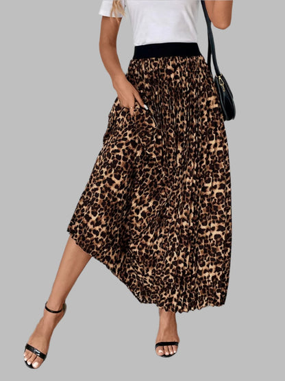 Pleated Leopard Skirt