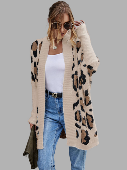 Angel Wings Leopard Pattern Fuzzy Cardigan