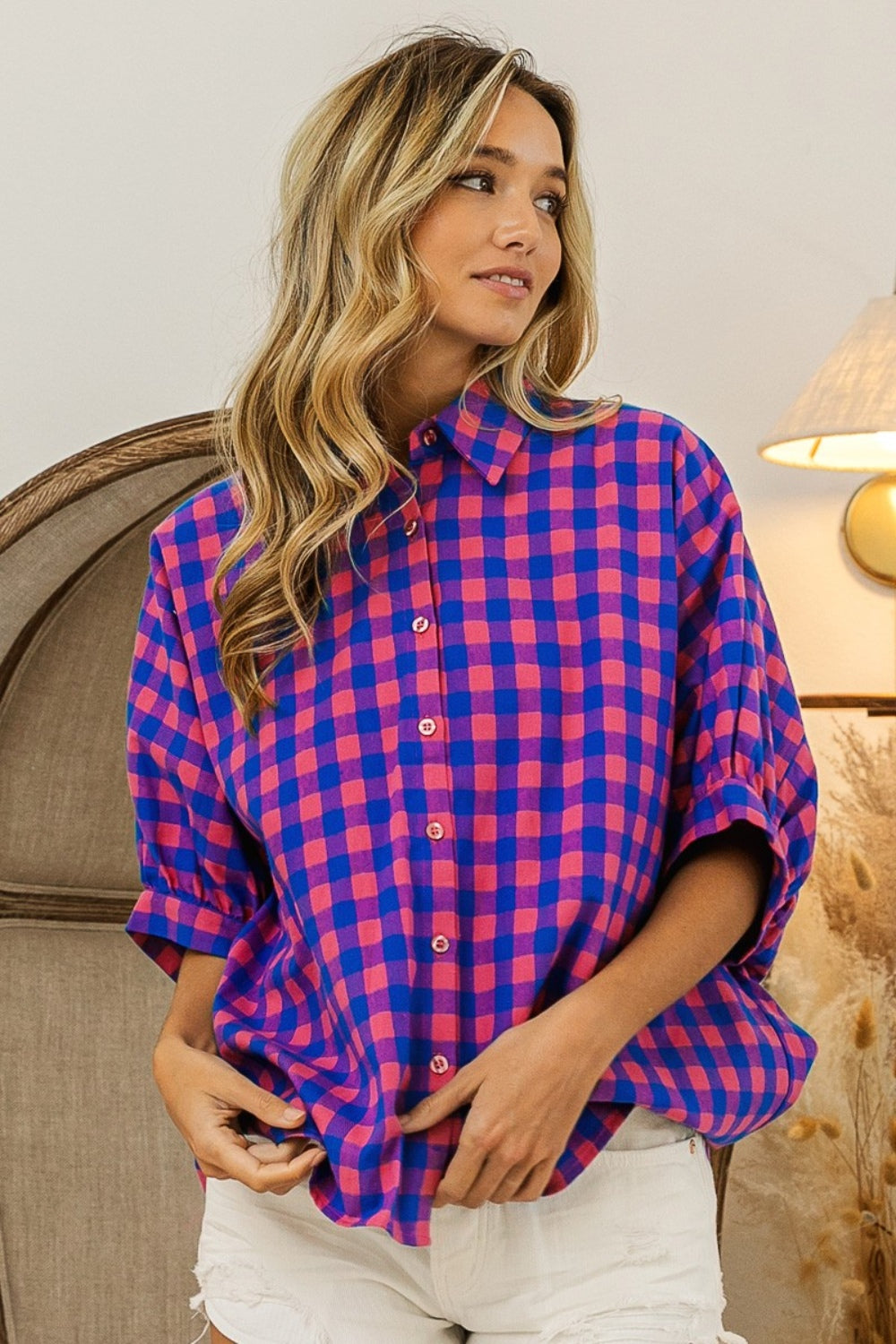 Dolman Plaid Sleeve Shirt