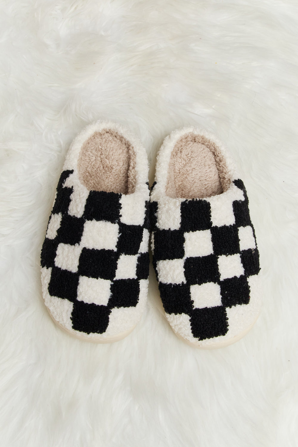 Checkered Print Plush Slippers