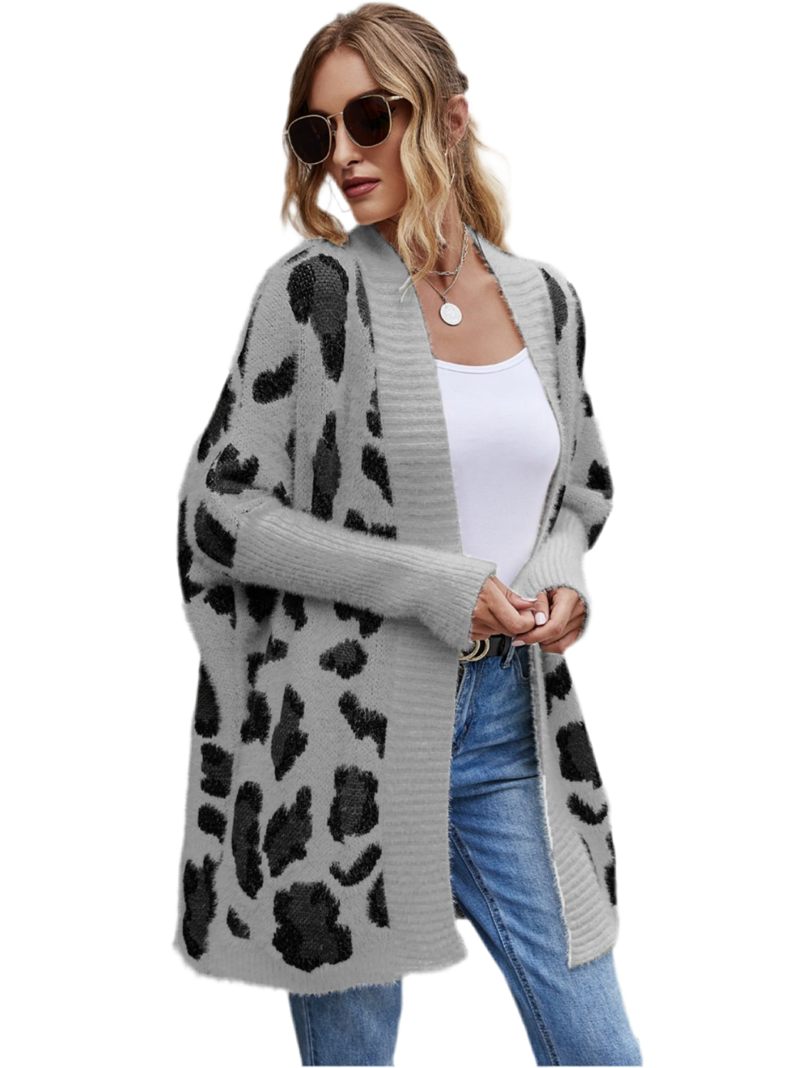 Angel Wings Leopard Pattern Fuzzy Cardigan