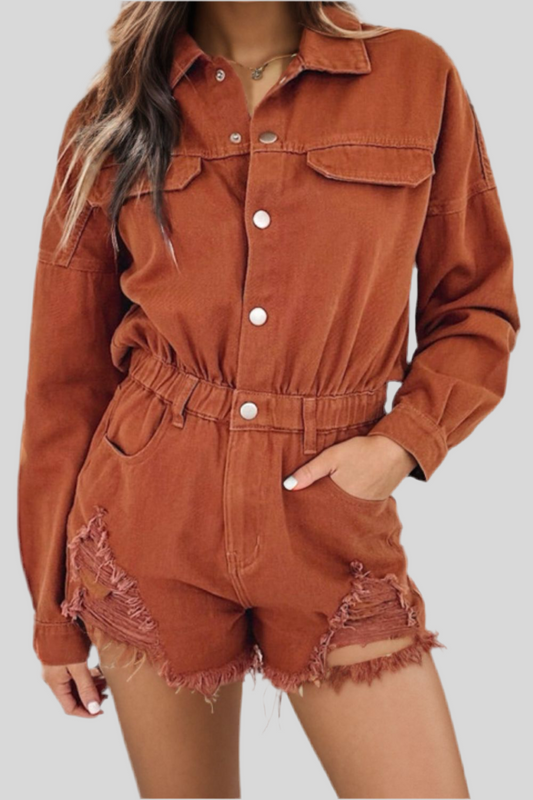 Distressed Cinnamon Romper