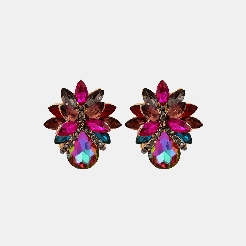 Flowered Glass Stone Earrings