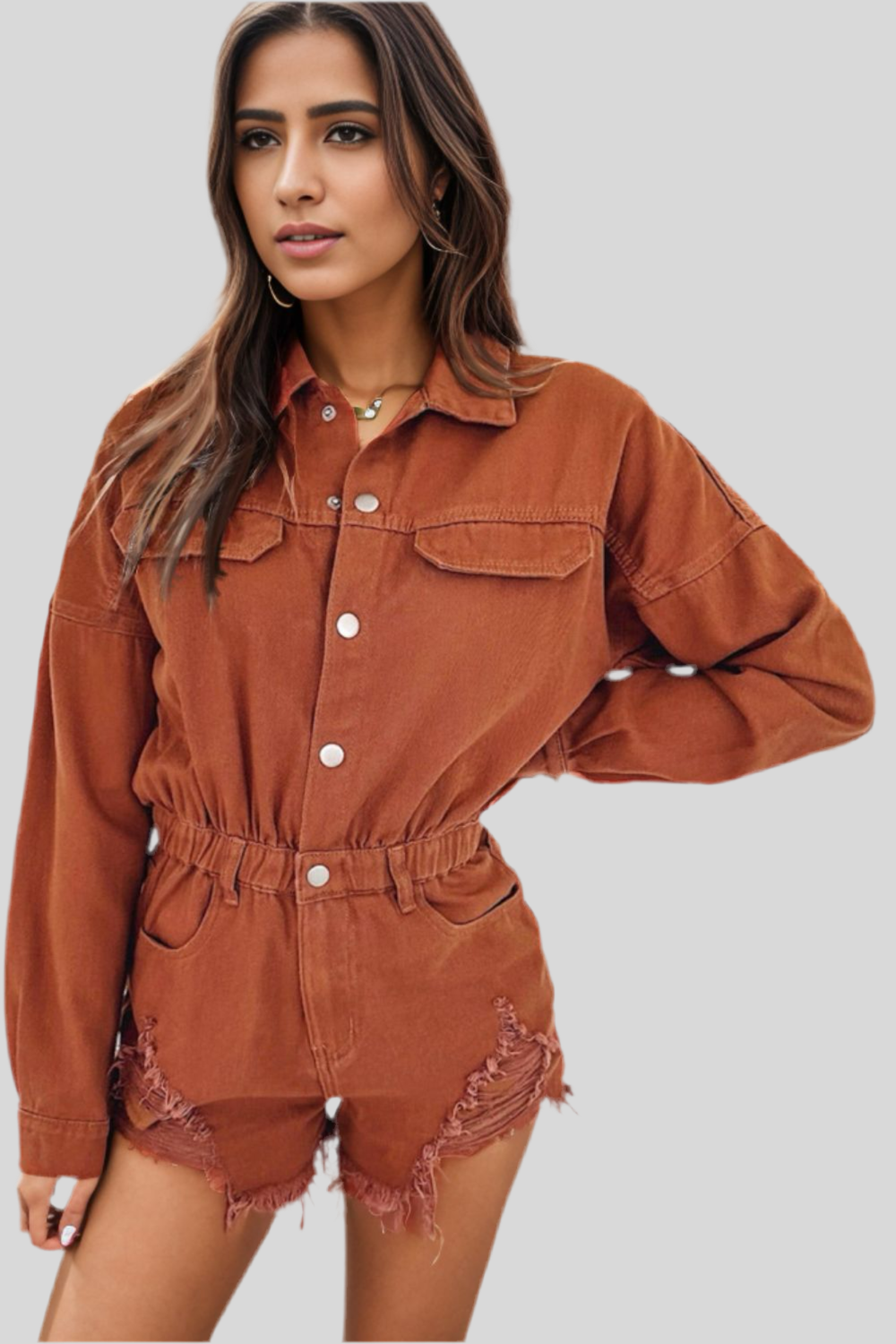 Distressed Cinnamon Romper