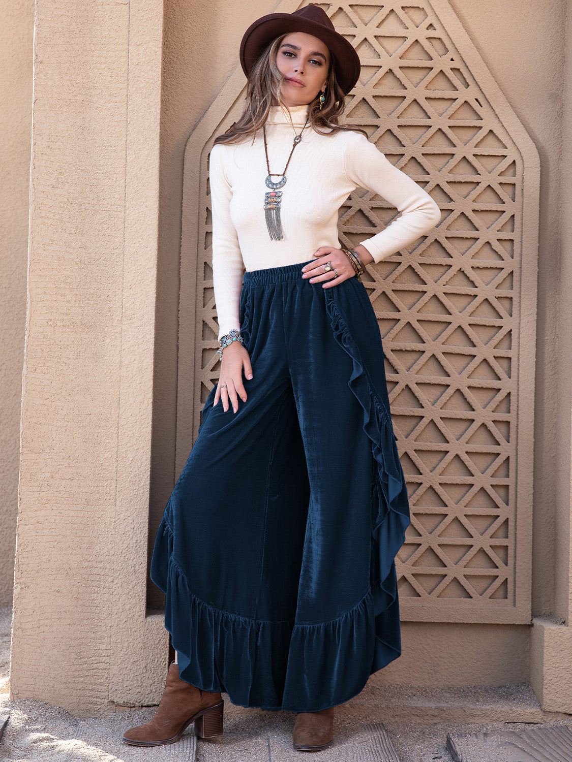 Polly's Ruffled Wide Leg Pants