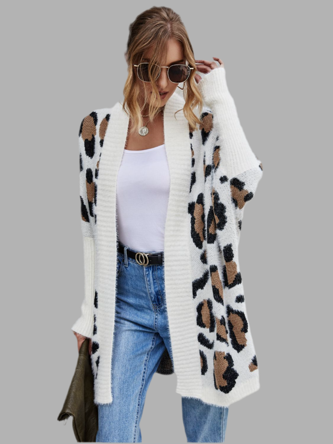 Angel Wings Leopard Pattern Fuzzy Cardigan