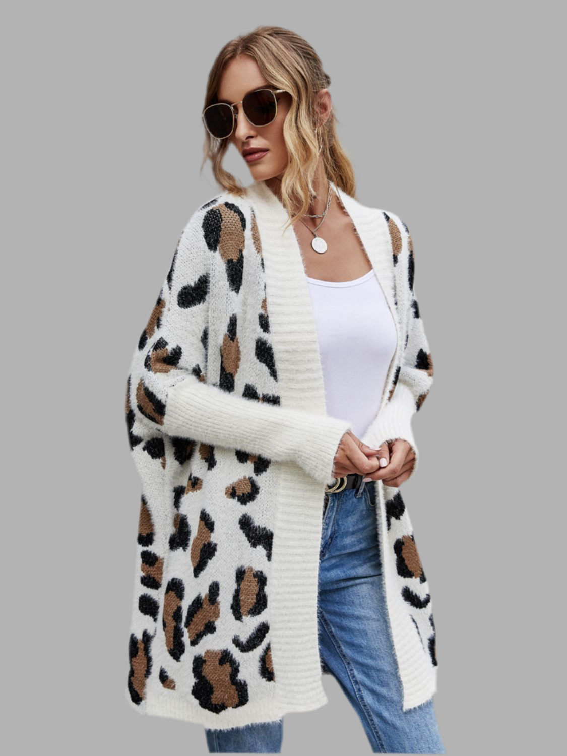 Angel Wings Leopard Pattern Fuzzy Cardigan