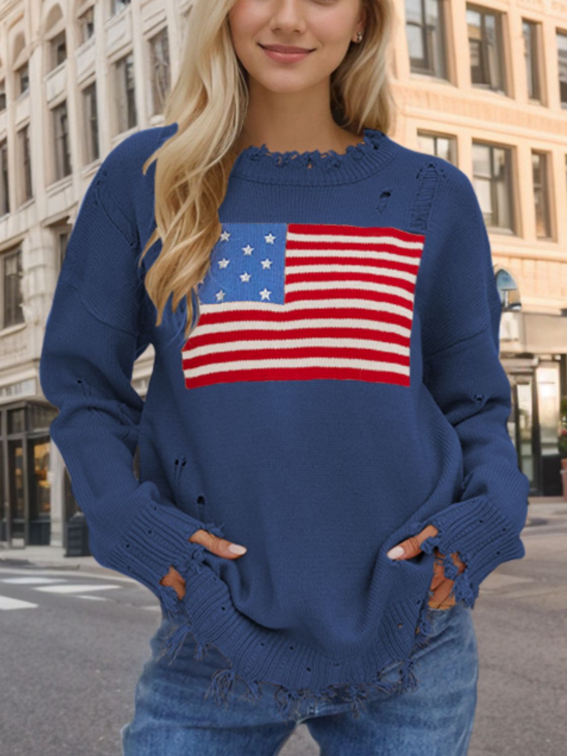 Distressed US Flag Sweater