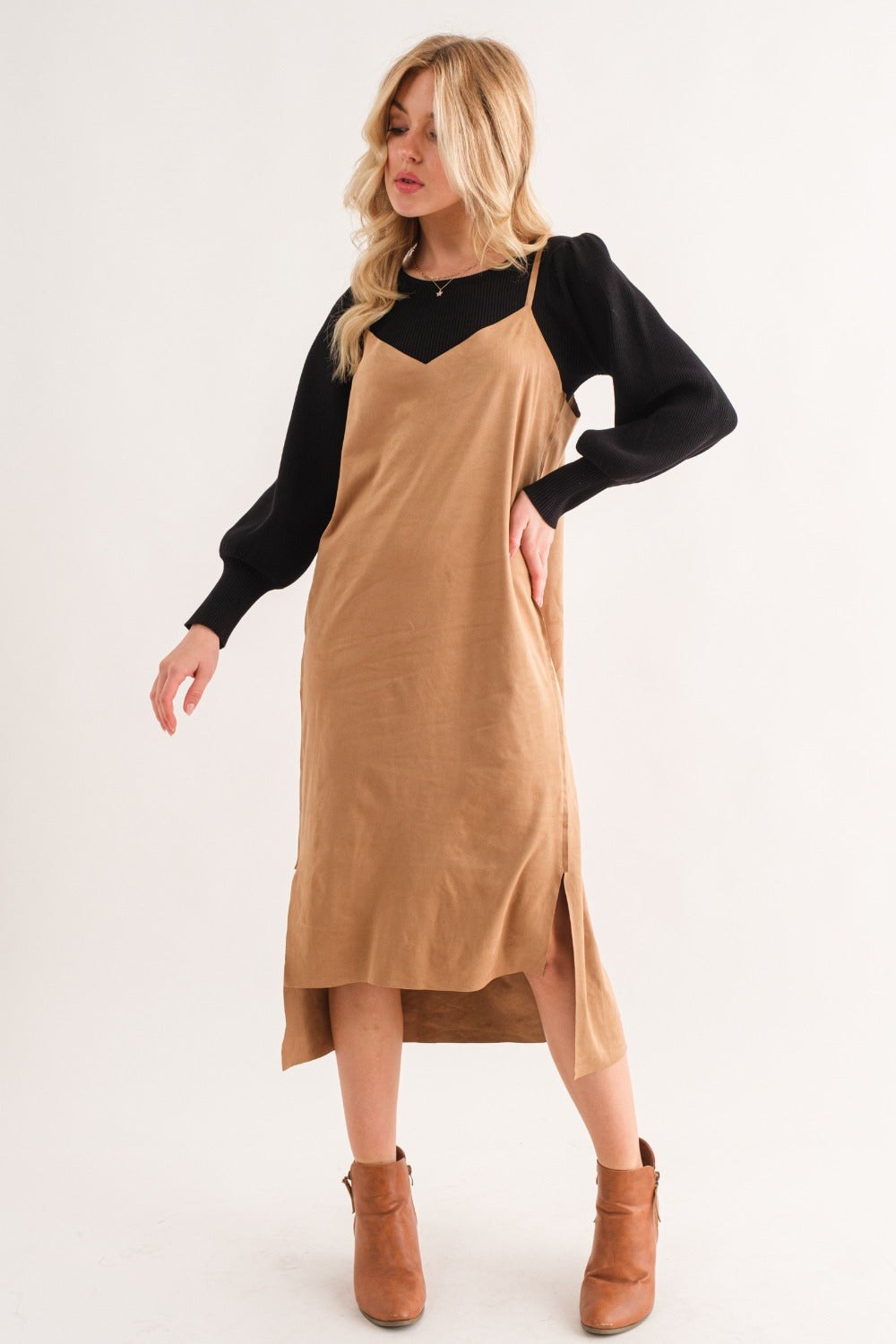 The Faux Suede Midi Dress