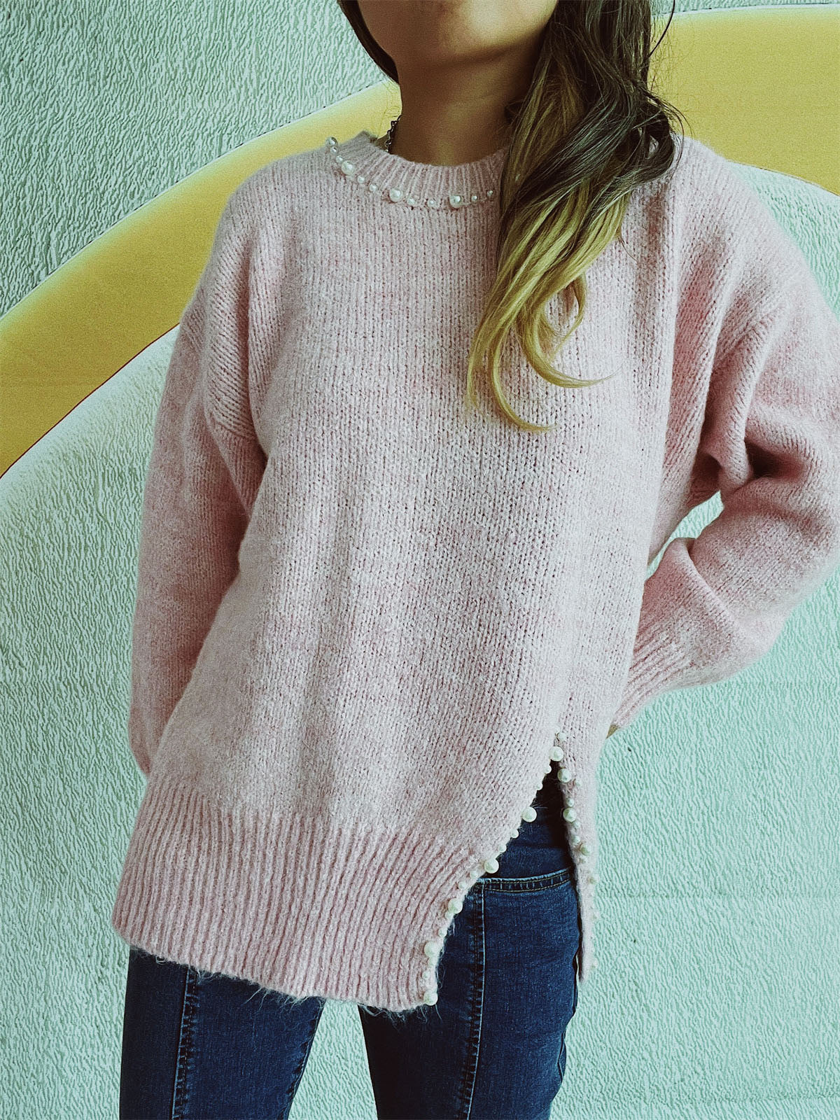 Slit Pearled Sweater