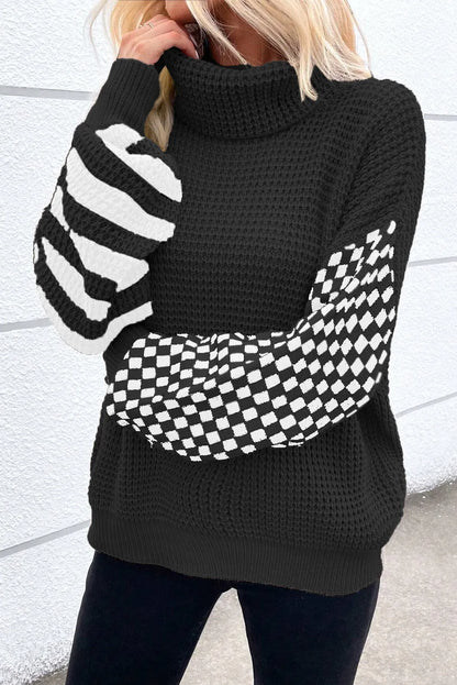 Betty's Checkered and Striped Turtleneck Sweater