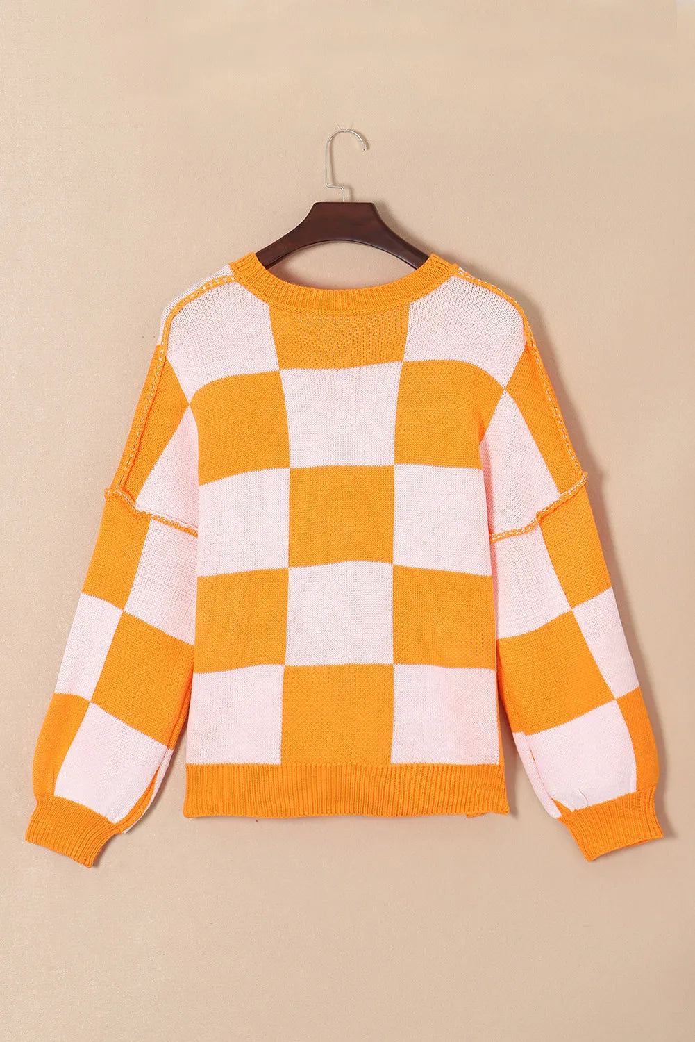 Sequin Pumpkin Checkered Sweater