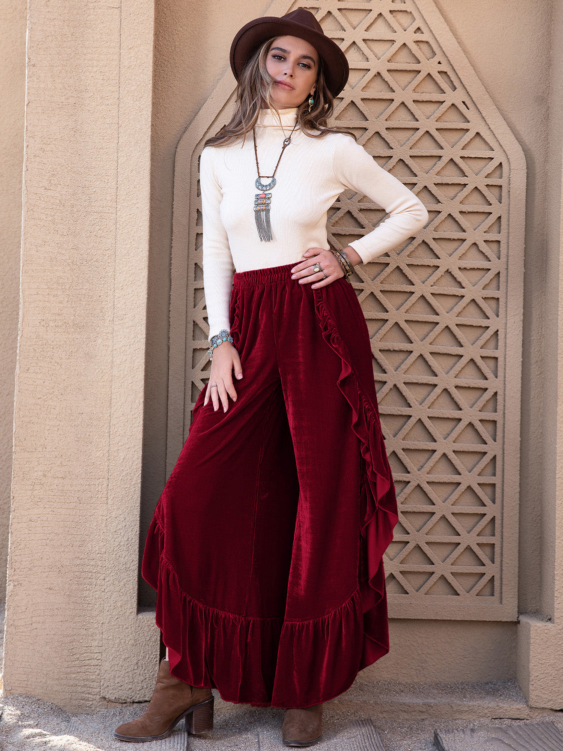 Polly's Ruffled Wide Leg Pants